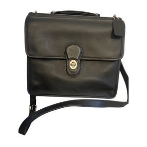 Vintage Coach Black Leather Briefcase Crossbody Messenger Bag